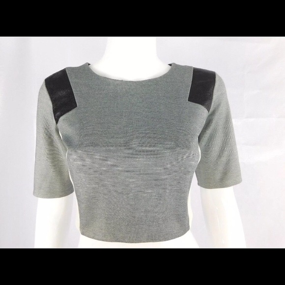 Masoñ Gray Lambskin Leather Color Block Crop Top - Picture 4 of 4